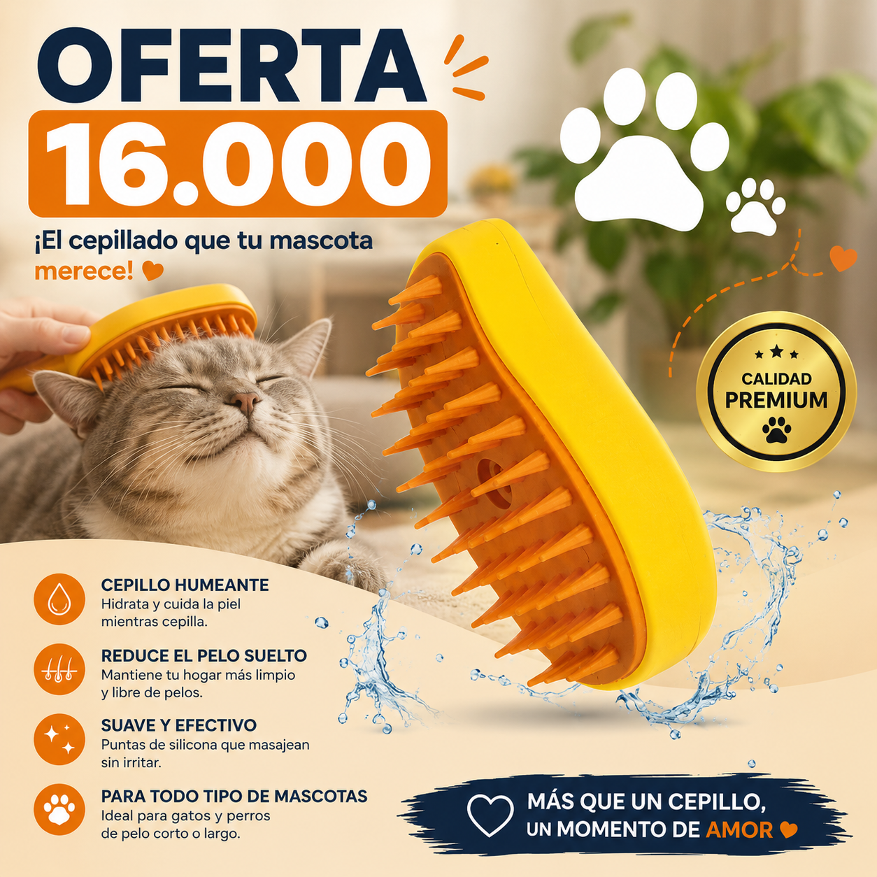 Cepillo Vapor Recargable para Mascotas