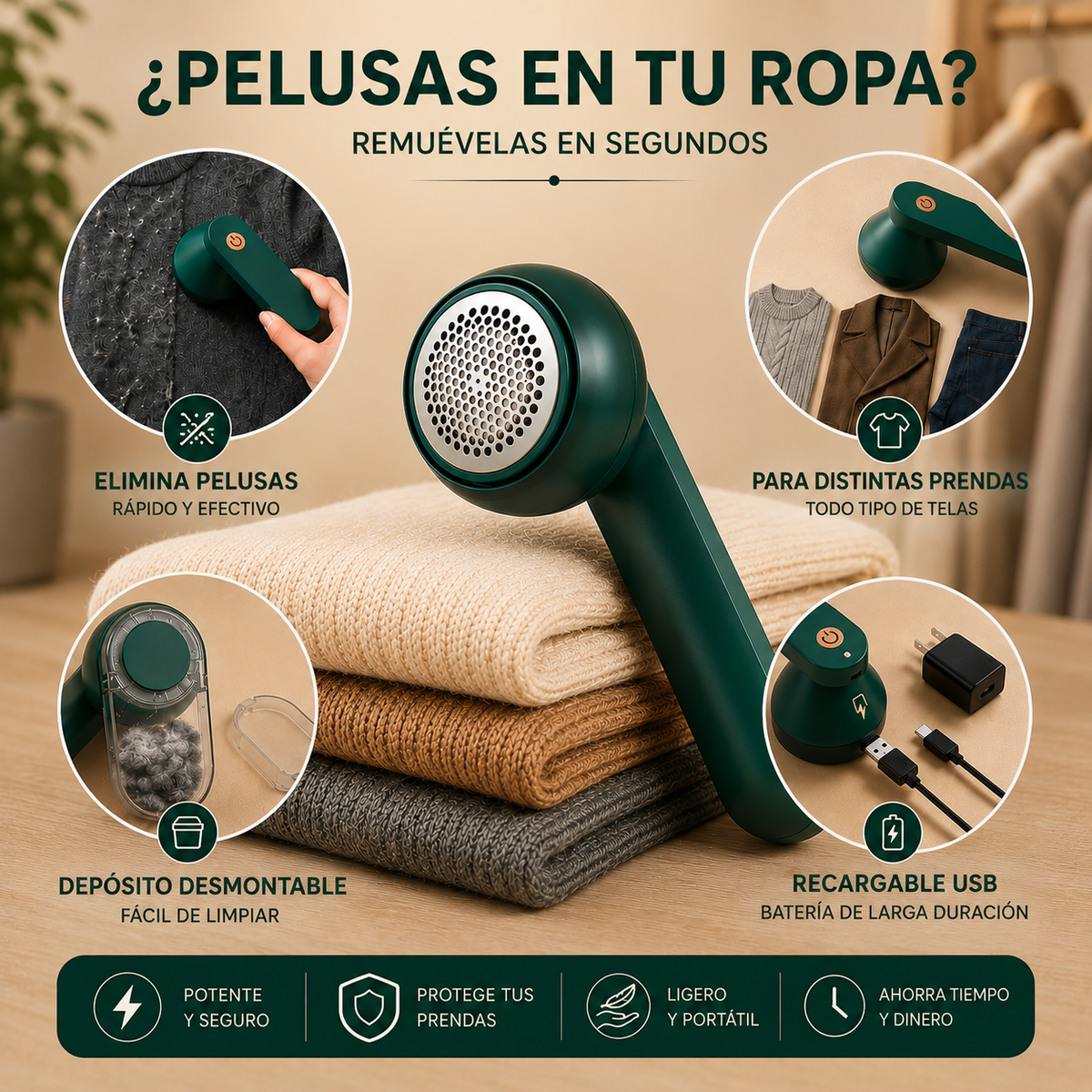 Quita pelusas recargable