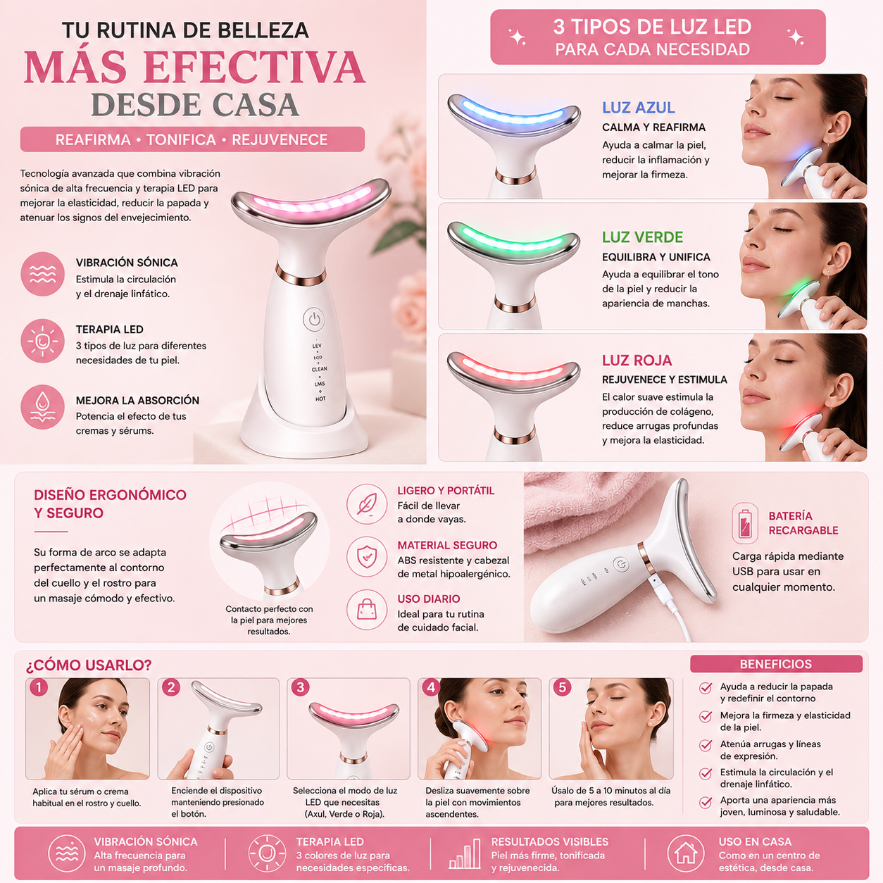 Masajeador Facial y Cuello LED