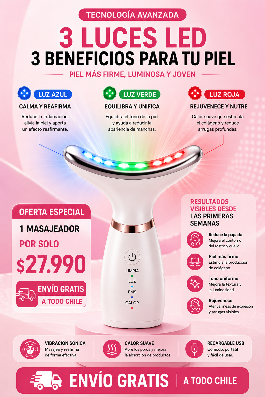 Masajeador Facial y Cuello LED
