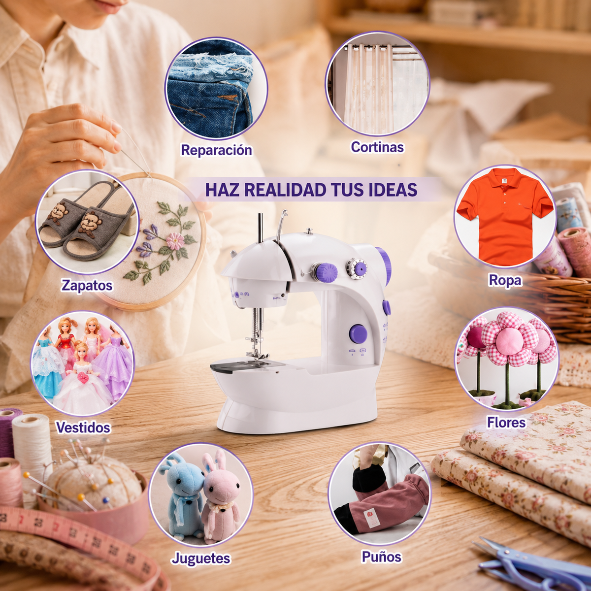 Mini máquina de coser eléctrica